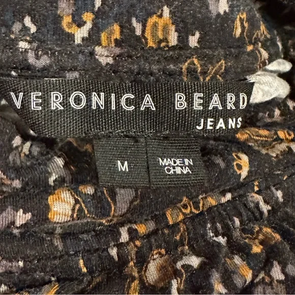 Veronica Beard Revolve Gretna Black Floral Print Ruched Mock Neck Dress Size M - Picture 7 of 12